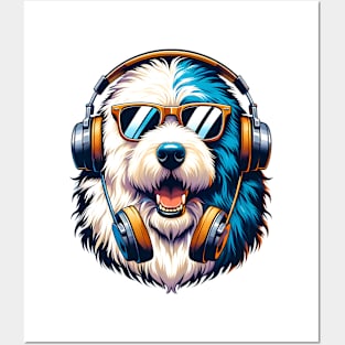 Old English Sheepdog as Smiling DJ with Headphones and Sunglasses Posters and Art